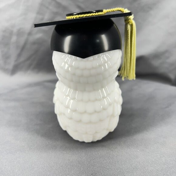 Vintage AVON Dr Hoot Empty Owl Decanter Milk Glass 4oz Black Hat - Picture 5 of 7